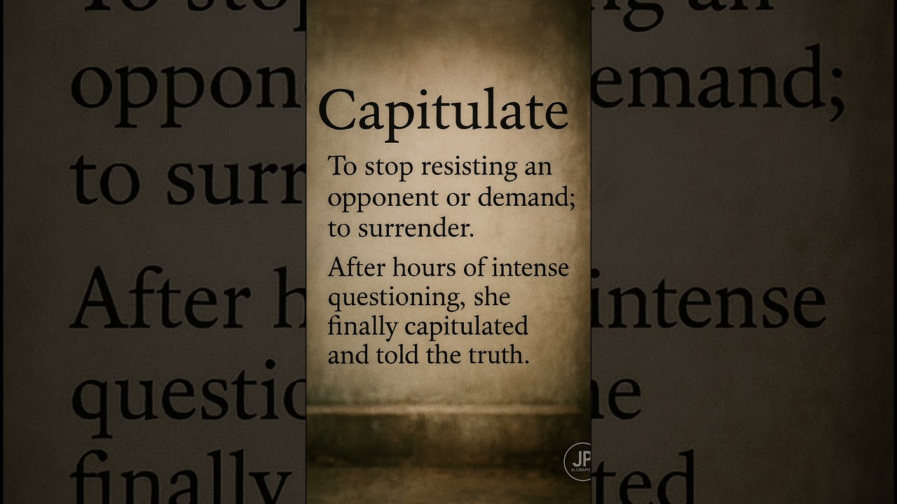 Capitulate: To stop resisting an opponent or demand; to surrender.