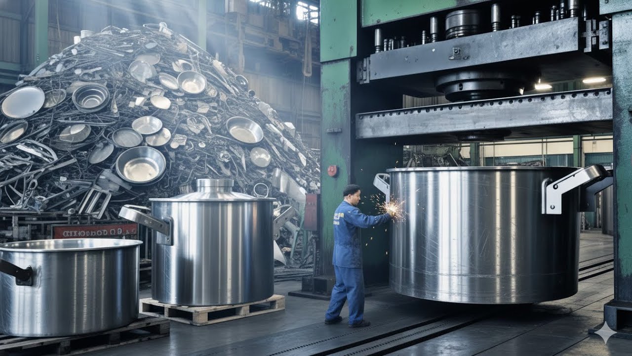 The Incredible Process of Creating Massive Cooking Pots from Recycled Aluminum