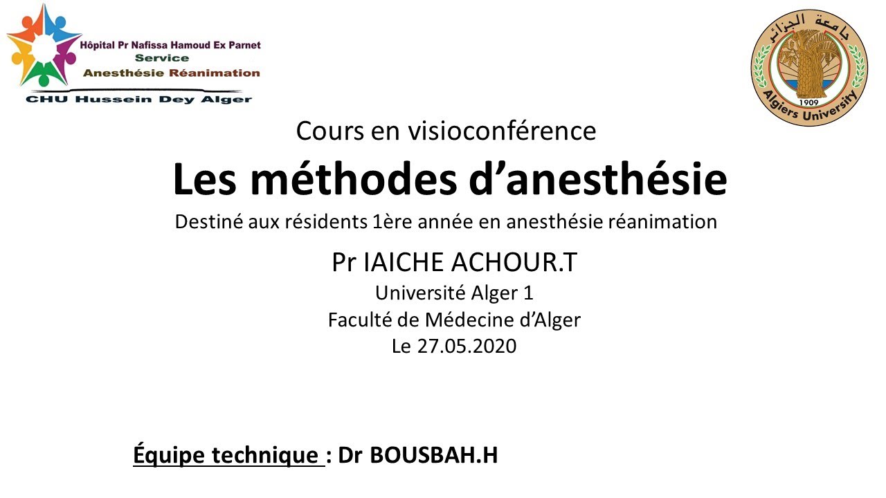 Les méthodes d'anesthésie (cours 1ère année)
