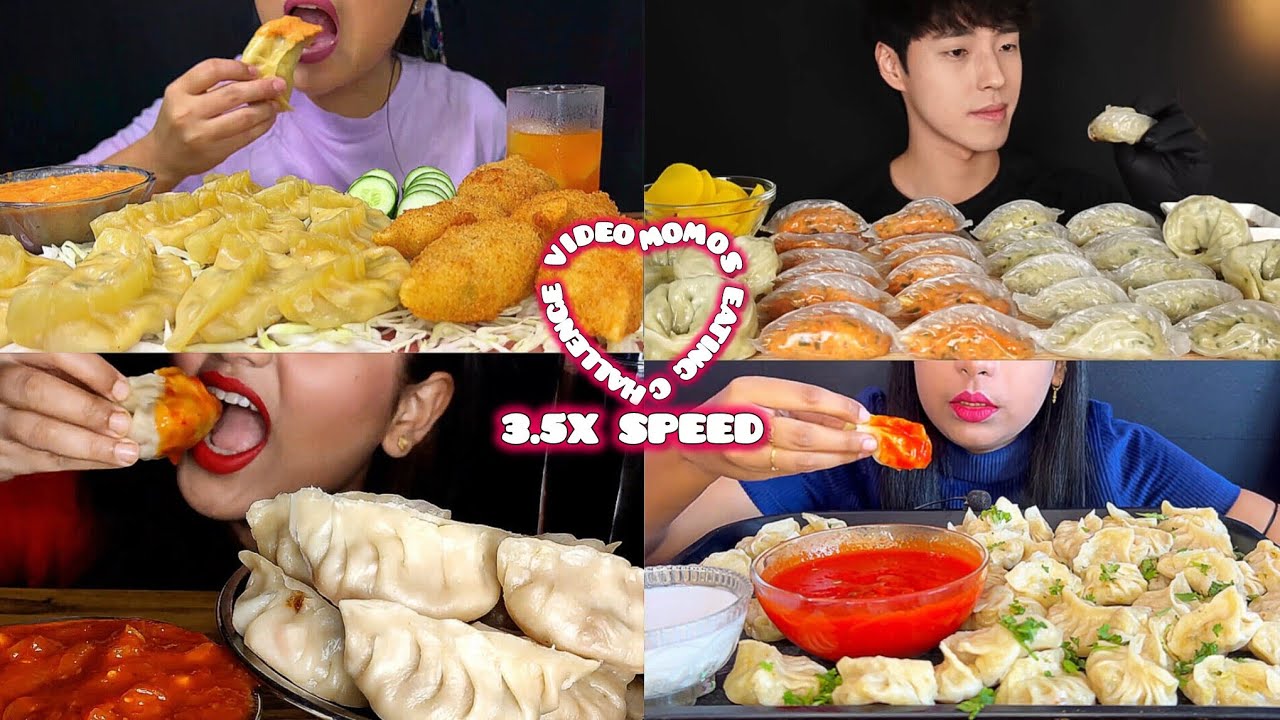 ASMR: Eating Dumpling momos eating challenge 😍😋 momo with tomato chutney eating Mukbang