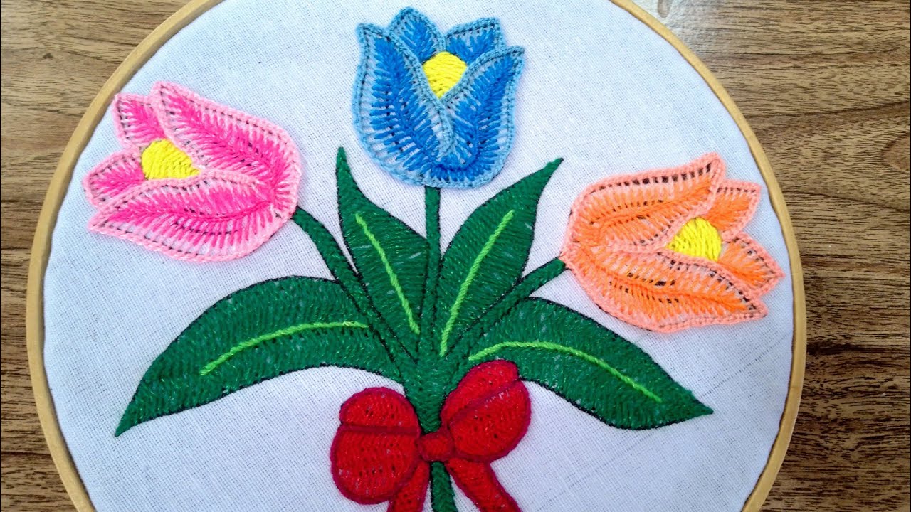 Bordando un hermoso tulipan en puntada de ojal 🌷🌷🌷