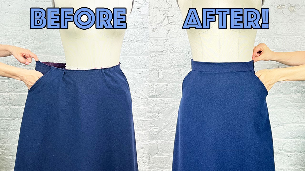 How To Take In A Skirt That's Too Big With Side Seam Pockets And Make It Smaller!