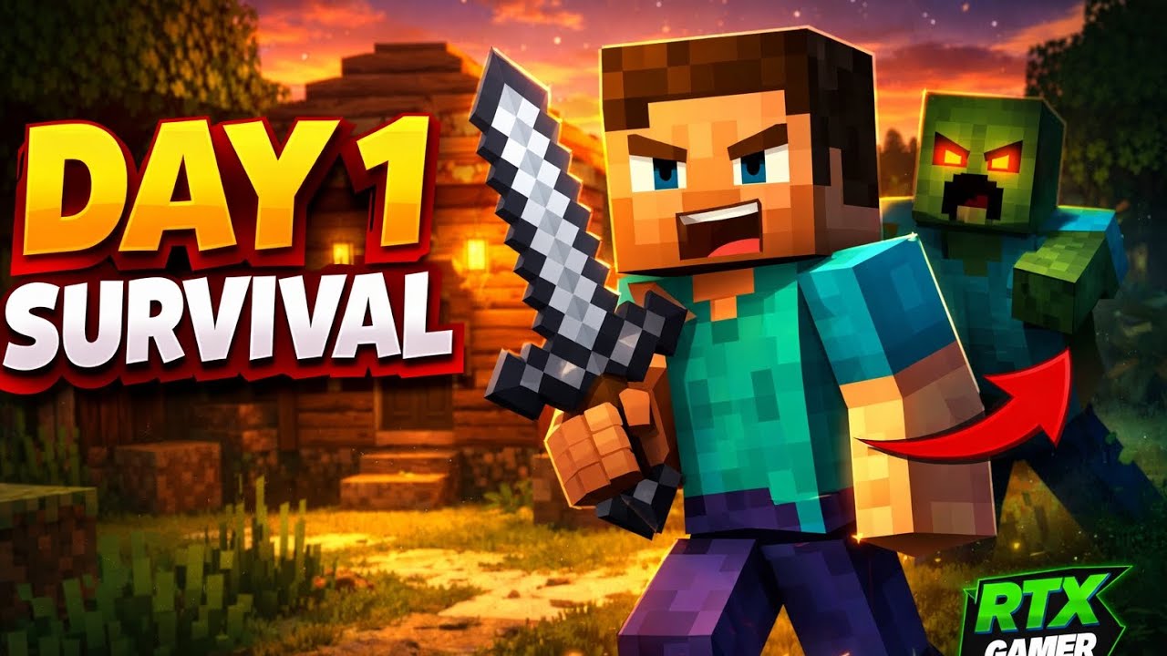 Minecraft Survival Day 1 🔥 First Night | RTX Gamer