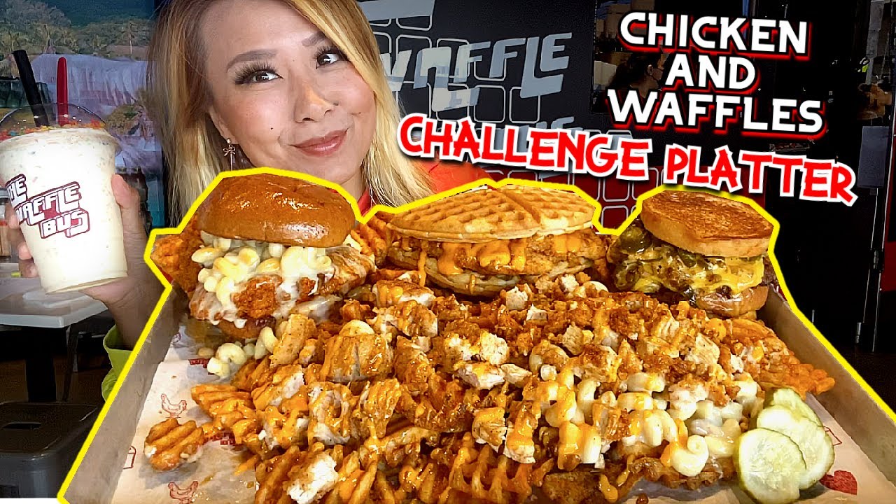 MASSIVE 8LB CHICKEN AND WAFFLES CHALLENGE PLATTER at the Waffle Bus in Houston, TX!!! #RainaisCrazy