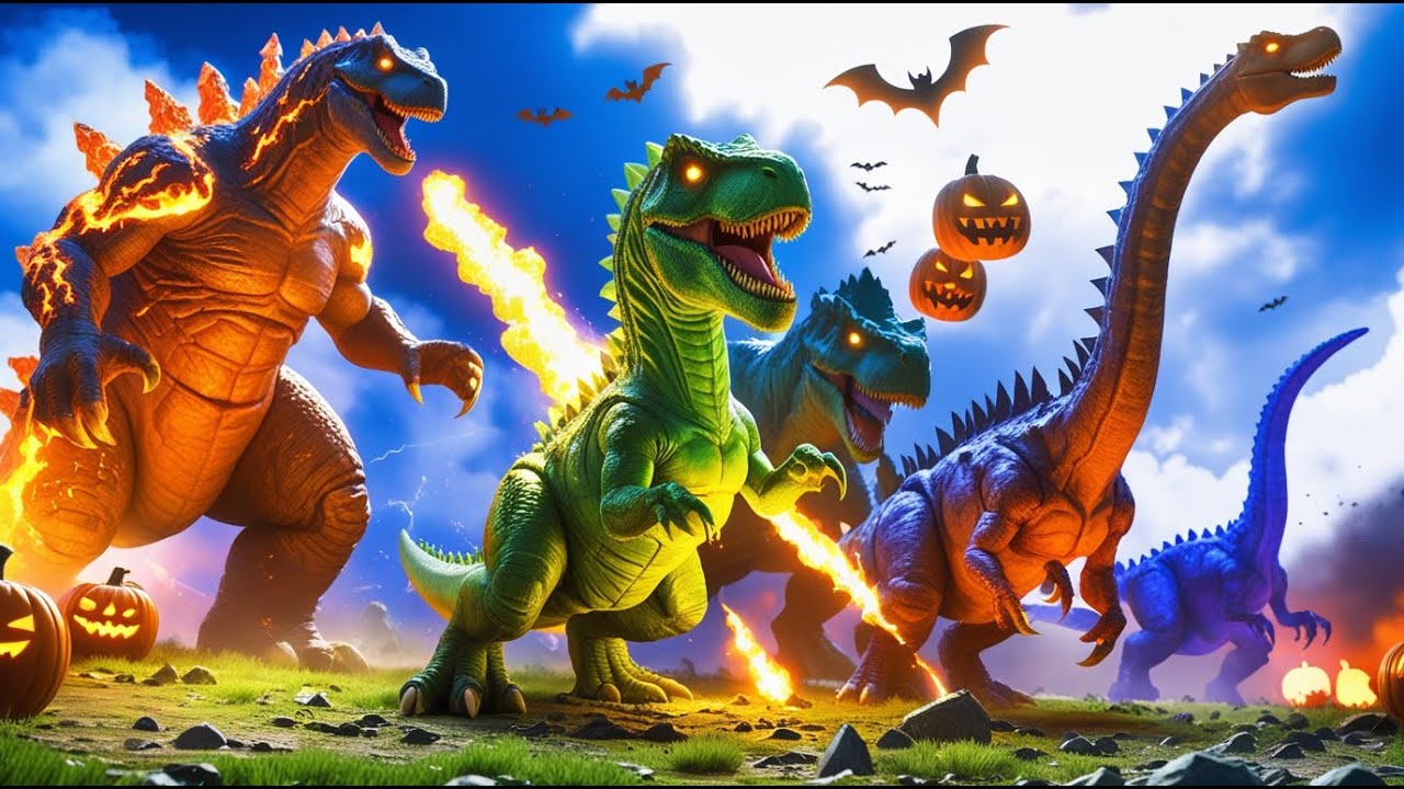 🎃 Zombie Monster Hunts Hulk T-Rex Family | Halloween Battle in Animal Revolt Battle Simulator