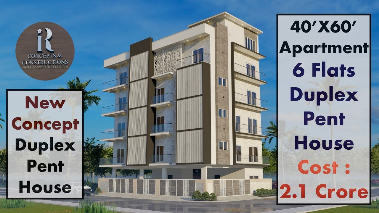 40'X60' Apartment Design with 6 Flats and a luxurious Duplex Pent House | 2400 Sqft Plan