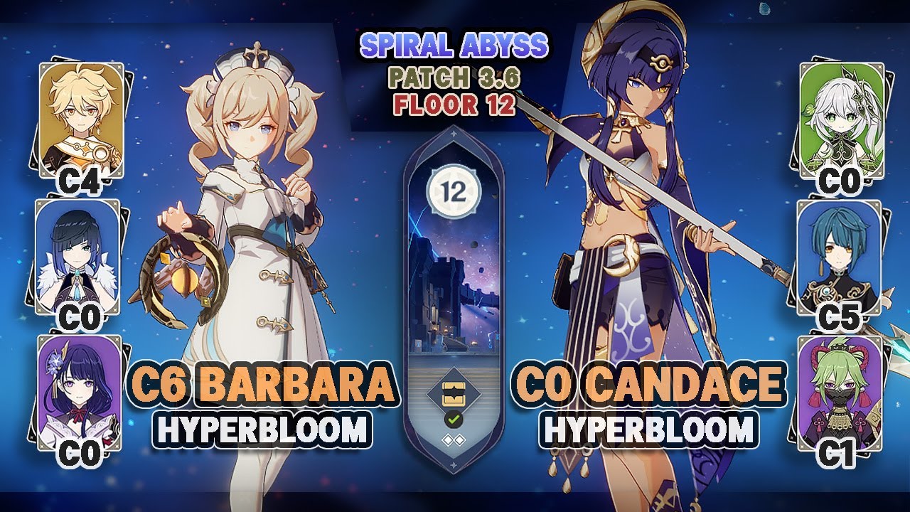 C6 Barbara Hyperbloom & C0 Candace Hyperbloom | Spiral Abyss 3.6 Floor 12 - Genshin Impact