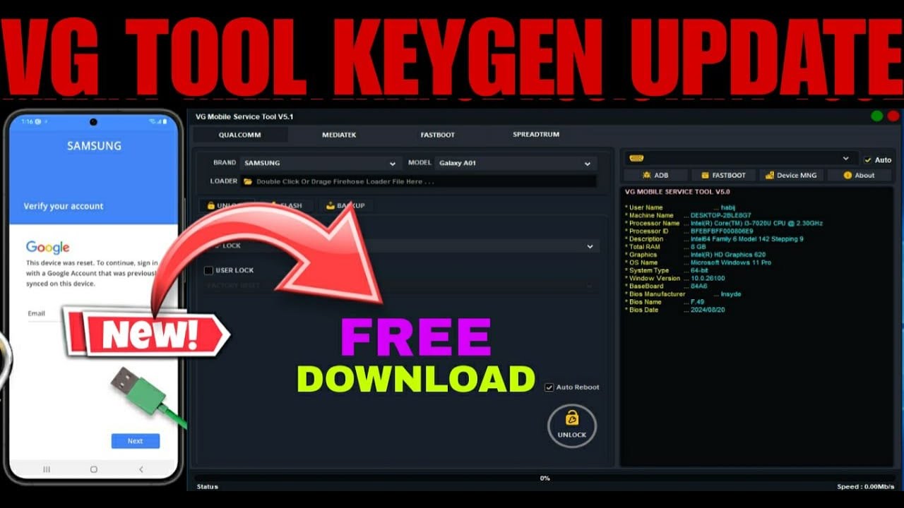 FREE-VG Tool V5.1 2025 With Keygen | Unlock FRP Flash Firmware FREE | FRP Bypass Tool Free Download