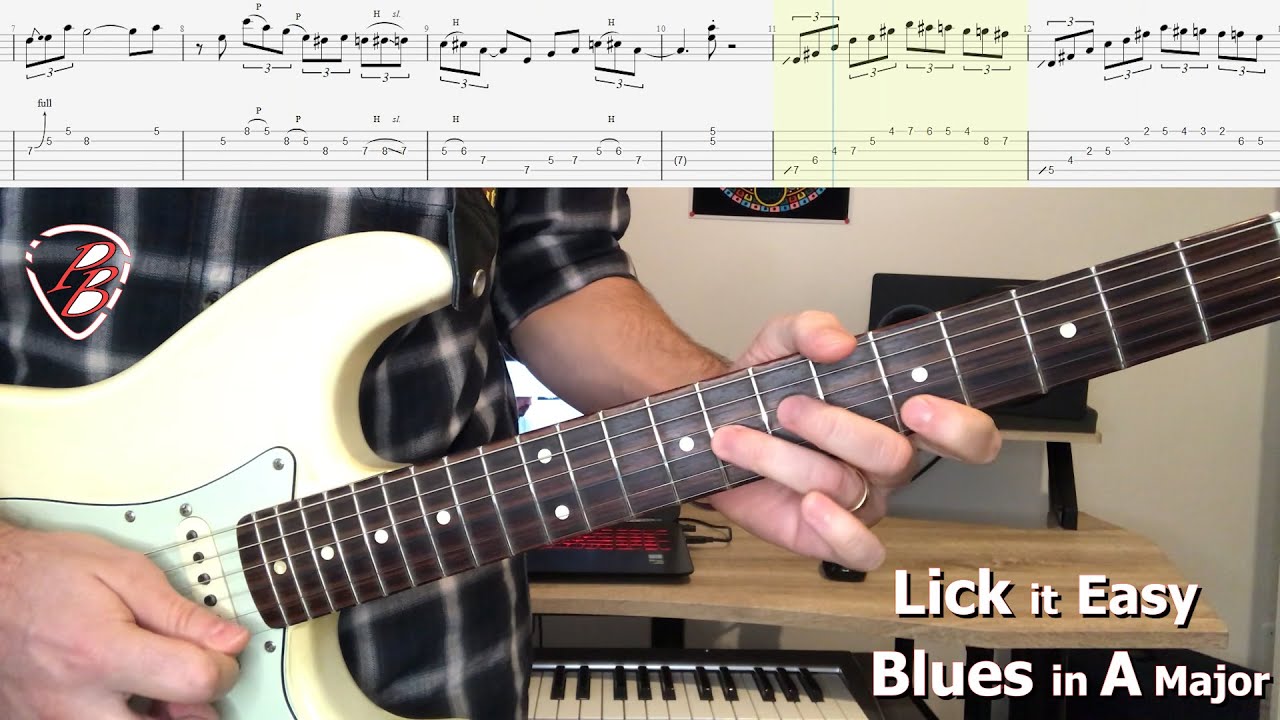 Lick it Easy - Blues in A Major - Esecuzione, Rallentato, Suonalo Tu, TAB  - Tutorial