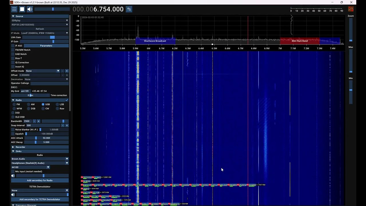 With SDR++ Brown Fork Listen to Other Signals and Decode Nearest FT-8 Frequency