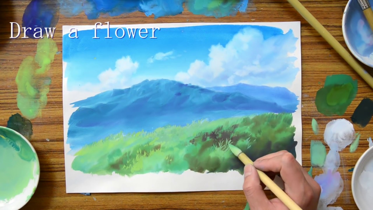 How to painting an animation background 【sky&mountains】