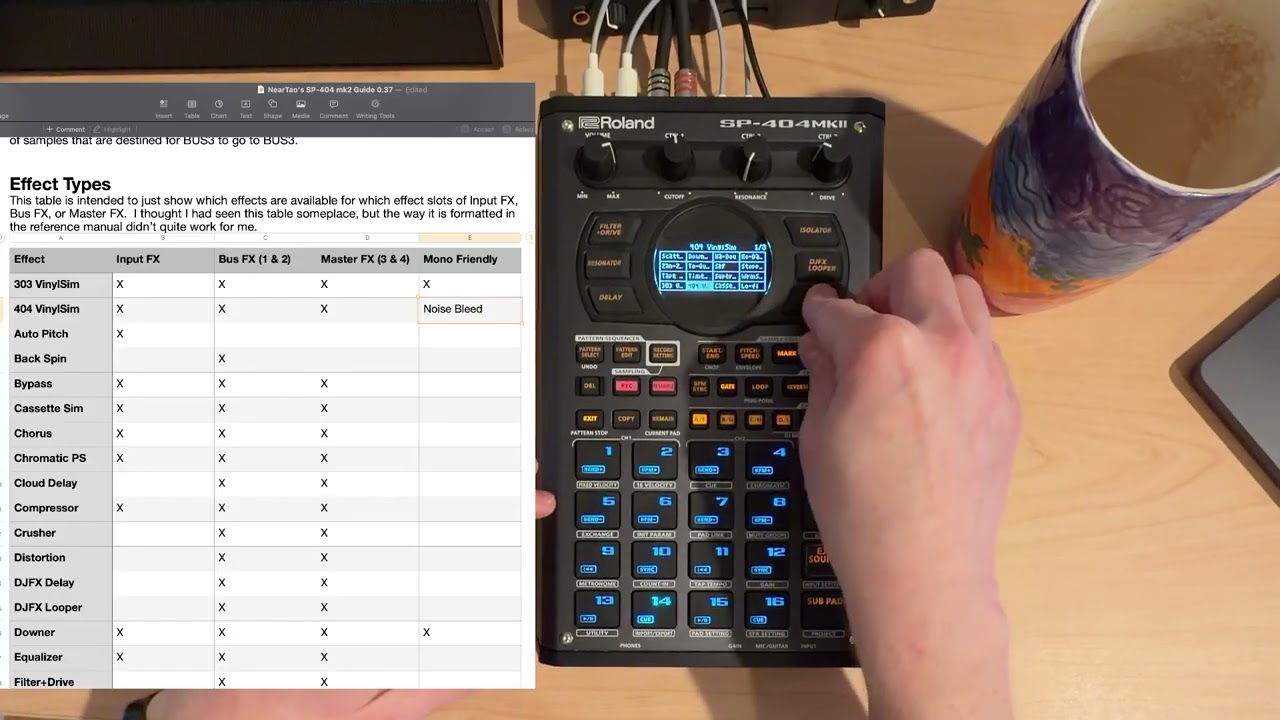 SP404 mk2 — какие эффекты совместимы с моно, если вы панорамируете сэмплы по левому или правому к...