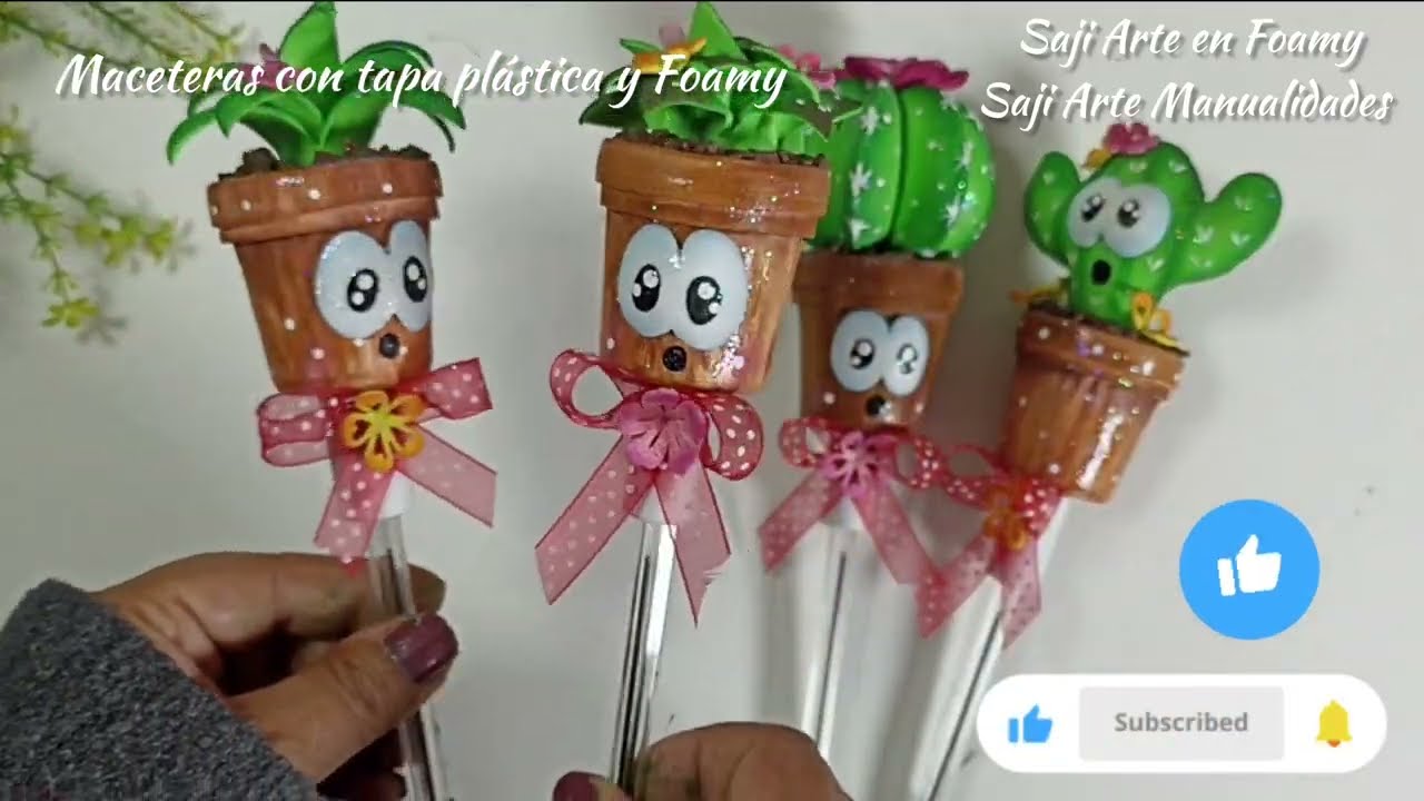 Maceta con tapa de botella plástica y Foamy #manualidades #hechoamano #diy