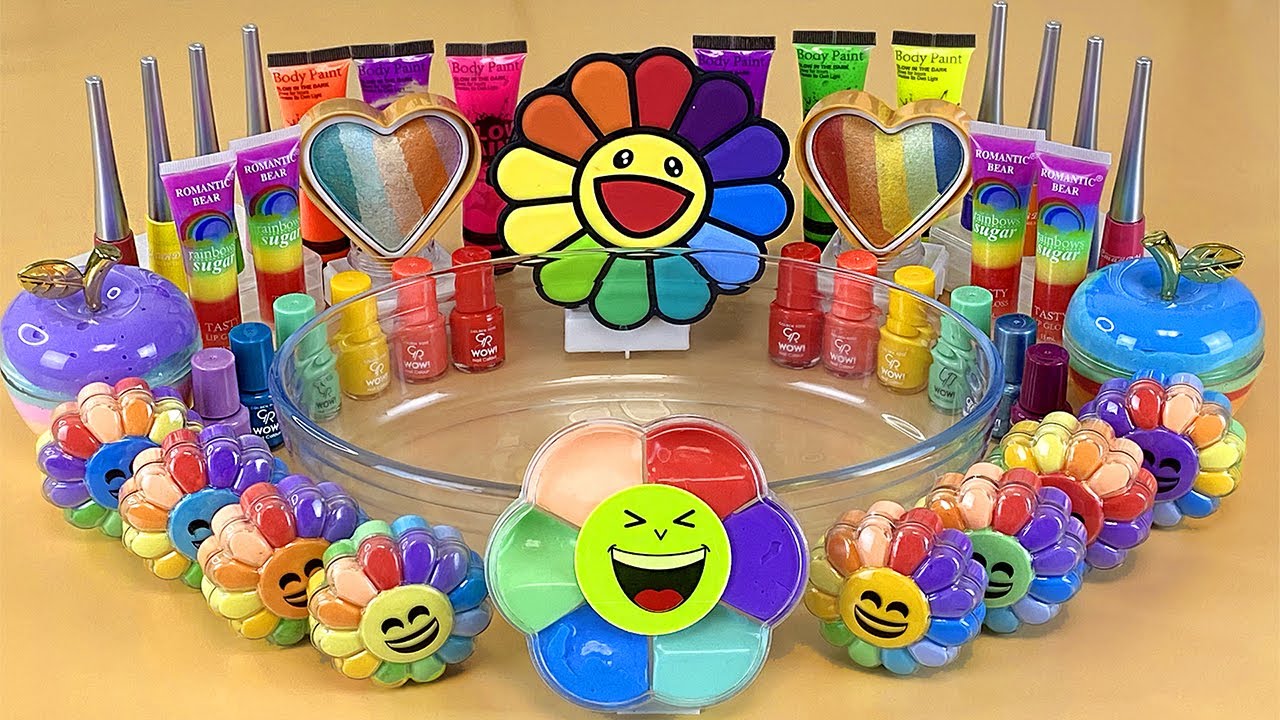 RAINBOW FLOWER SLIME | Mixing makeup and glitter into Clear Slime | Satisfying Slime Videos 1080p