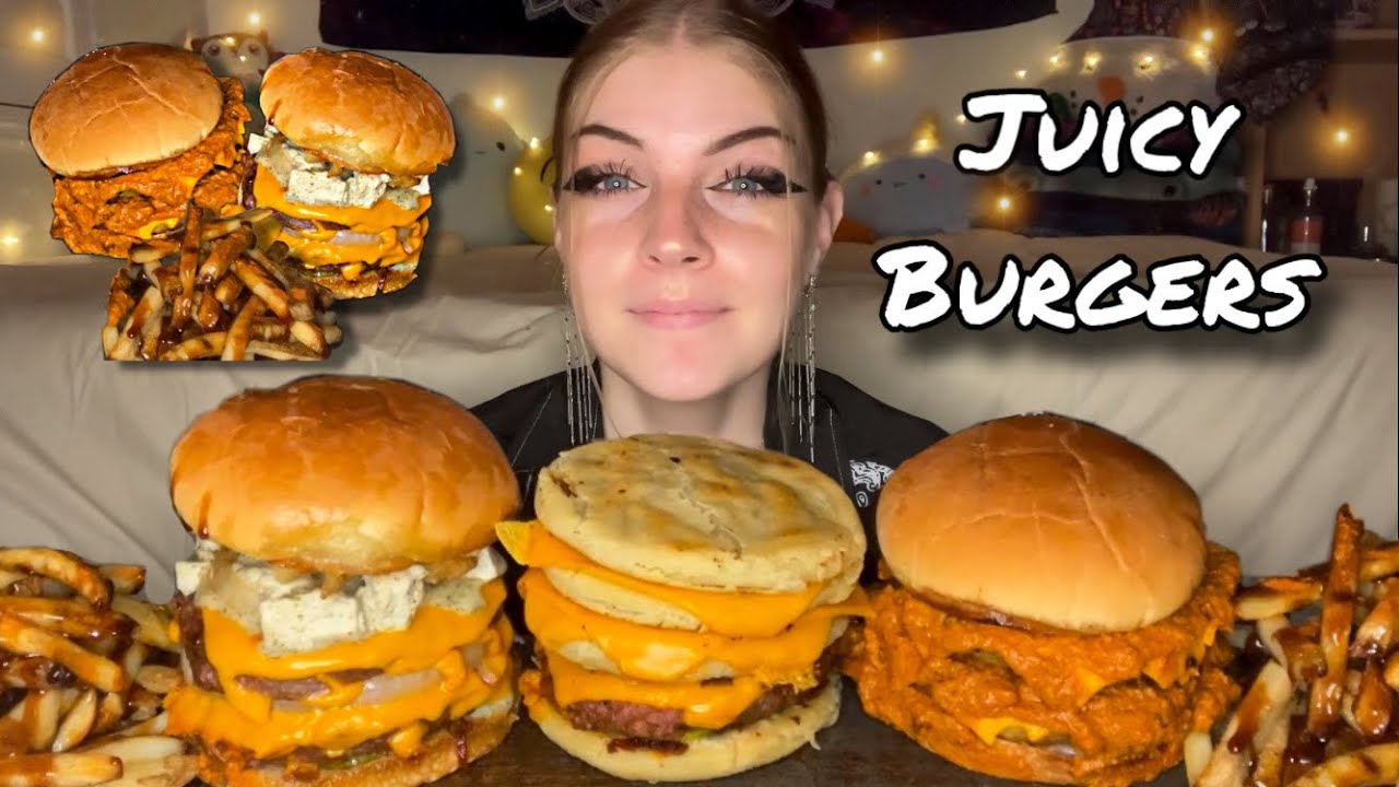 HUGE JUICY BURGERS AND FRIES MUKBANG! (Vegan) (No Talking)