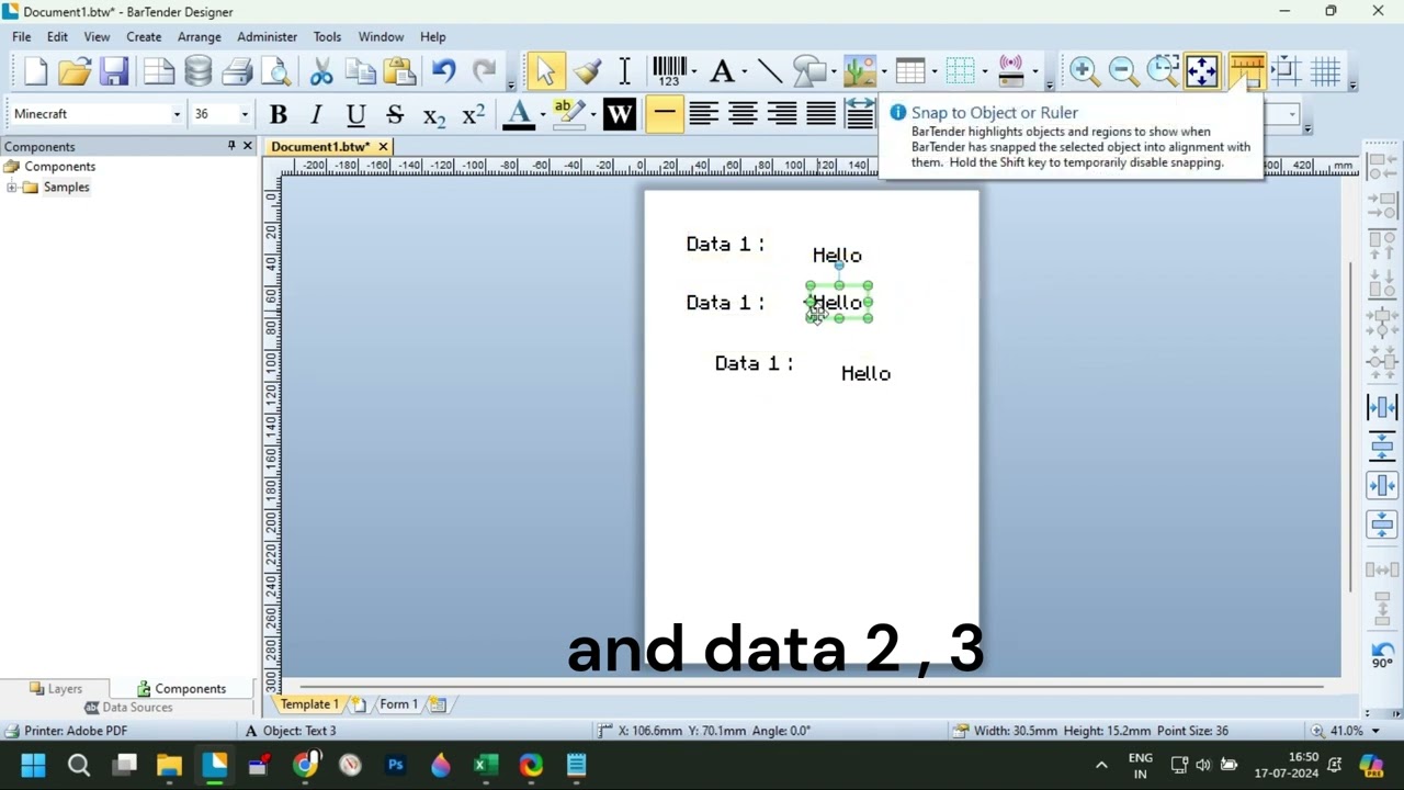 How to set multiple text data in one QR code in BarTender