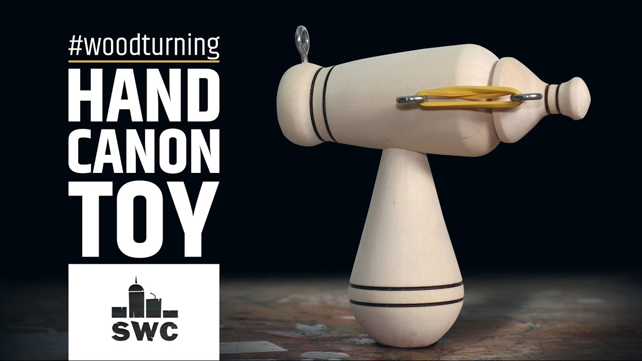 How to make a rubber band hand canon toy - woodturning