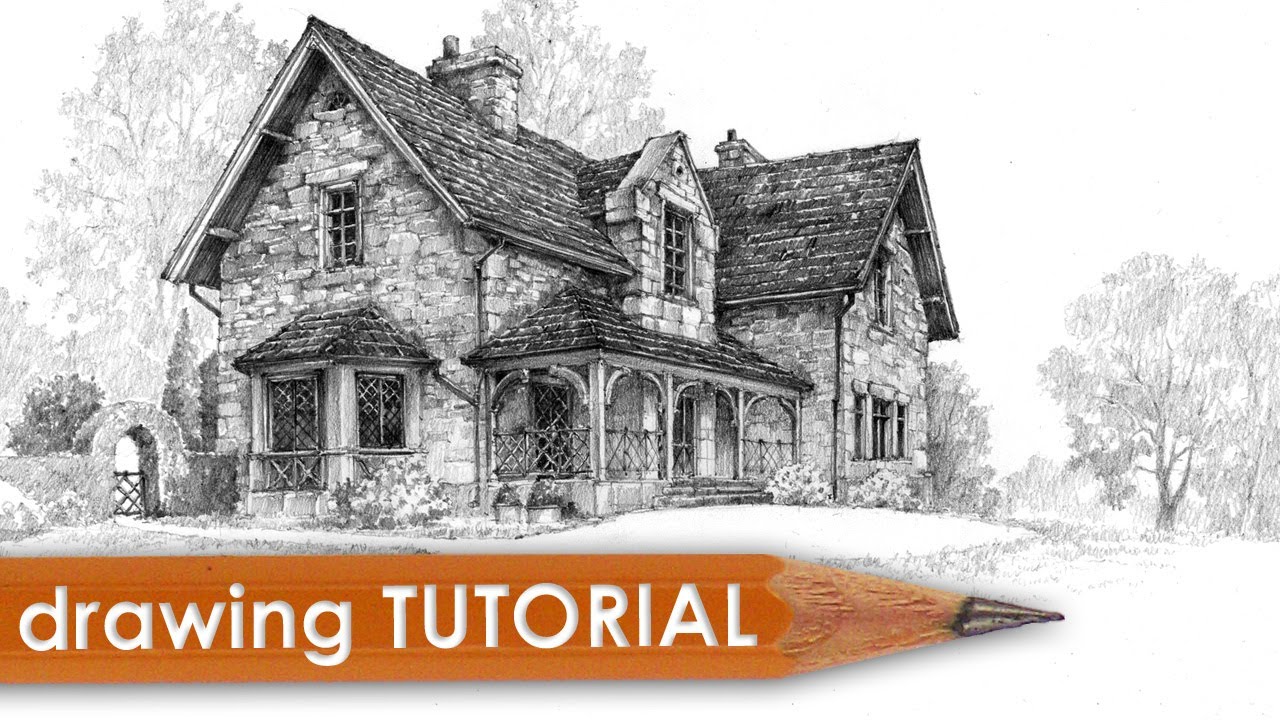 Drawing tutorial - how to draw a cottage house