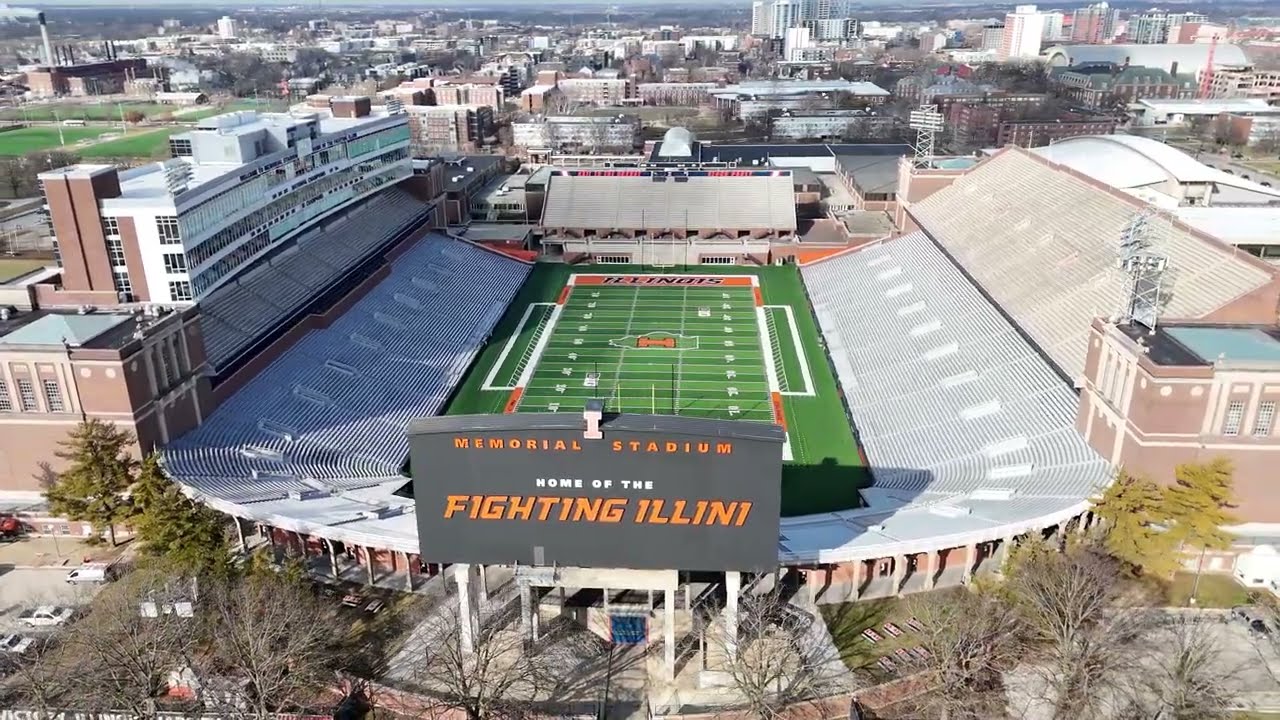 University of Illinois Memorial Stadium in Champaign 4k Aerial Drone Footage