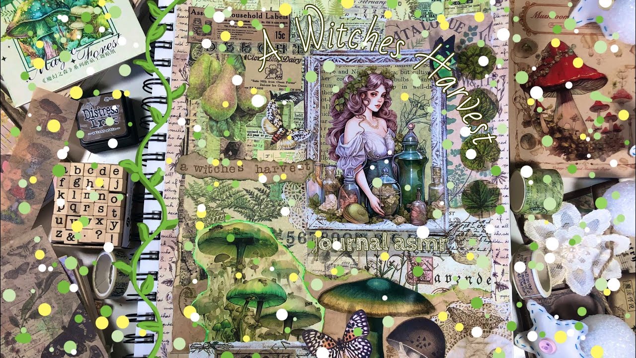 A Witches Harvest🌱🍄 (ASMR) Scrapbook with me | Calm ambiance for rest ✨