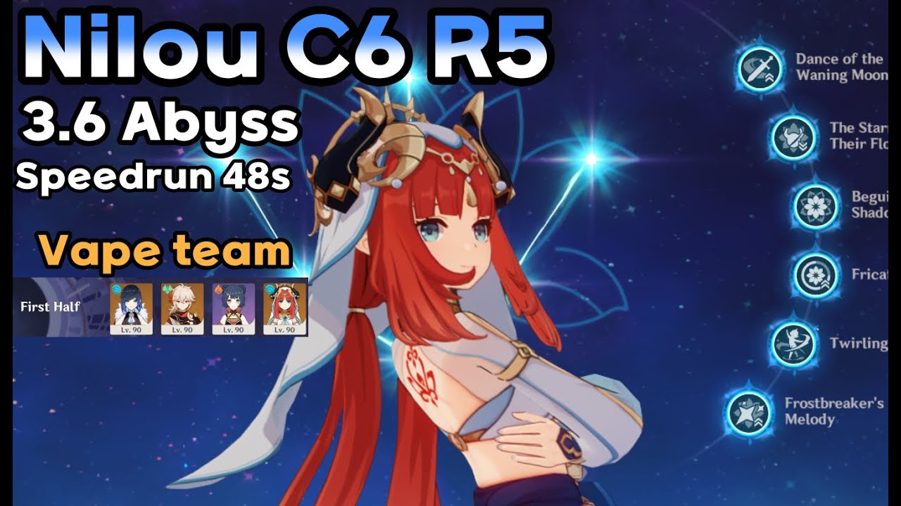 Nilou C6 R5 3.6 Spiral Abyss Speedrun 48s