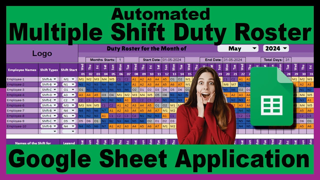 #292-Automatic Multiple Shift Duty Roster in Google Sheet Demo