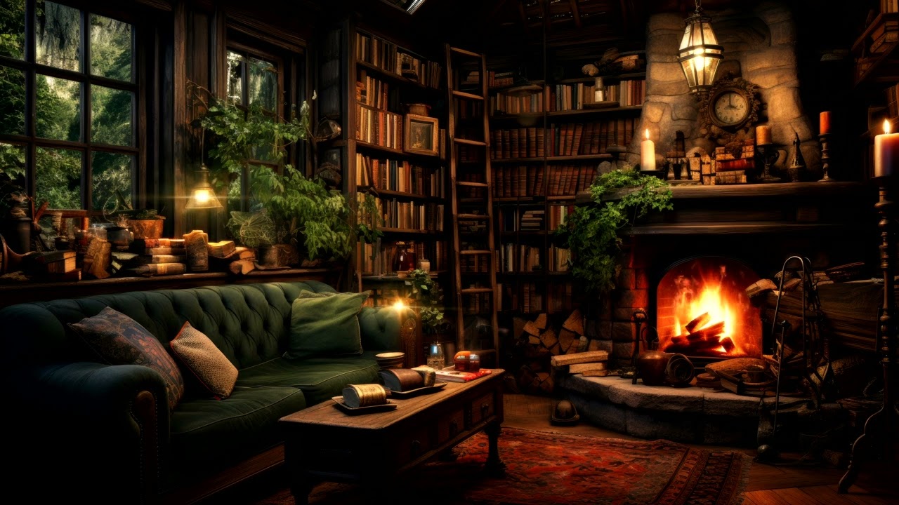 Cozy Cabin in the Forest 4K - Relaxing Crackling Fireplace Ambience in a Cozy Cabin