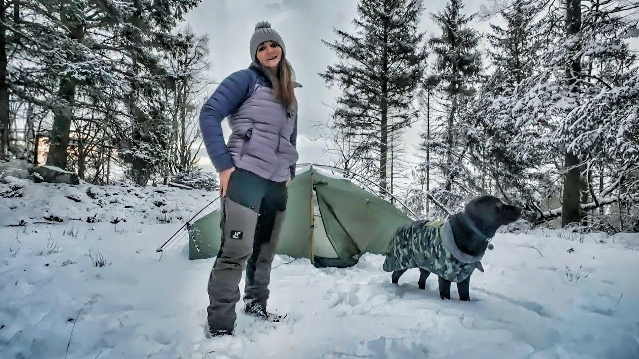 My dog's first time camping in snow & how we kept warm 