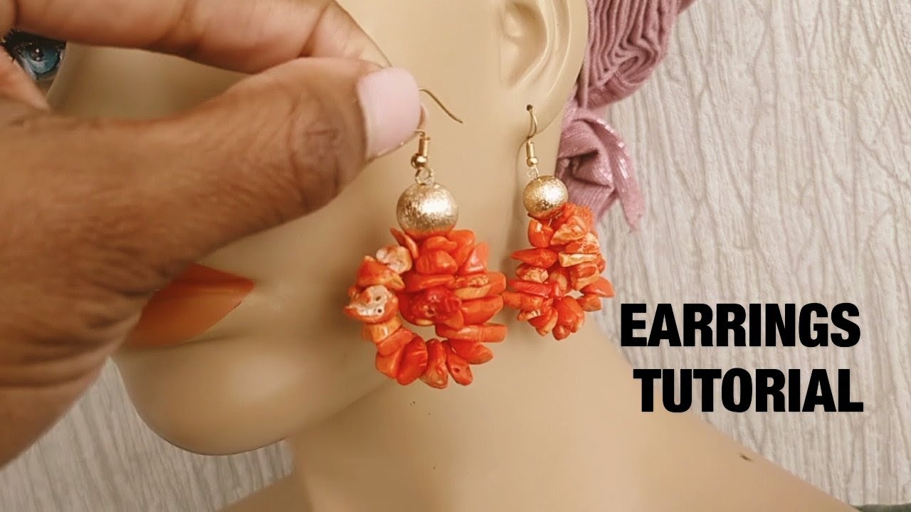 BEADED EARRING TUTORIA/ DIY CORAL CHIP BEADS EARRINGS TUTORIAL