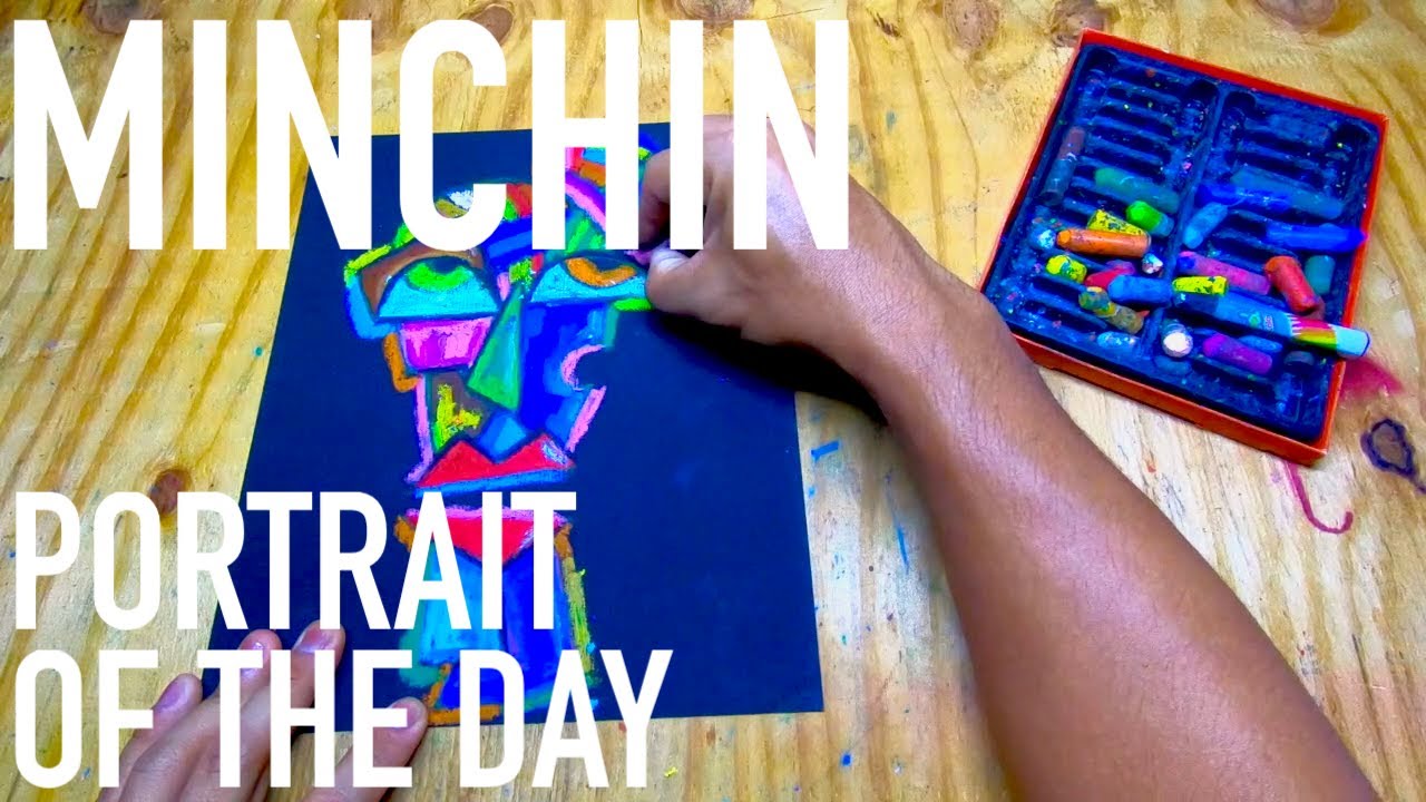 #38 MINCHIN / Pastel on Sand Paper/ Portrait of the Day / Relaxing / Fast and Easy Art / Cubism Art