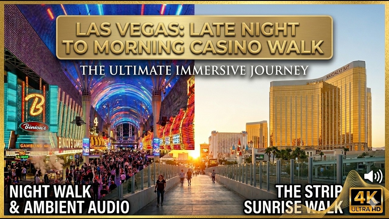 4K Immersive Late Night to Morning Las Vegas Casino Walk: Fremont to Mandalay Bay | 8 Hour Raw