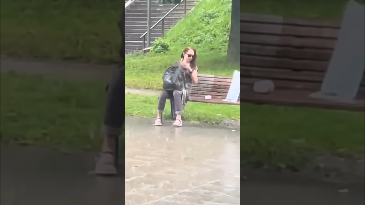 Drunk woman woke up by rain tries to walk... falls straight to the ground #drunk #funny #fails