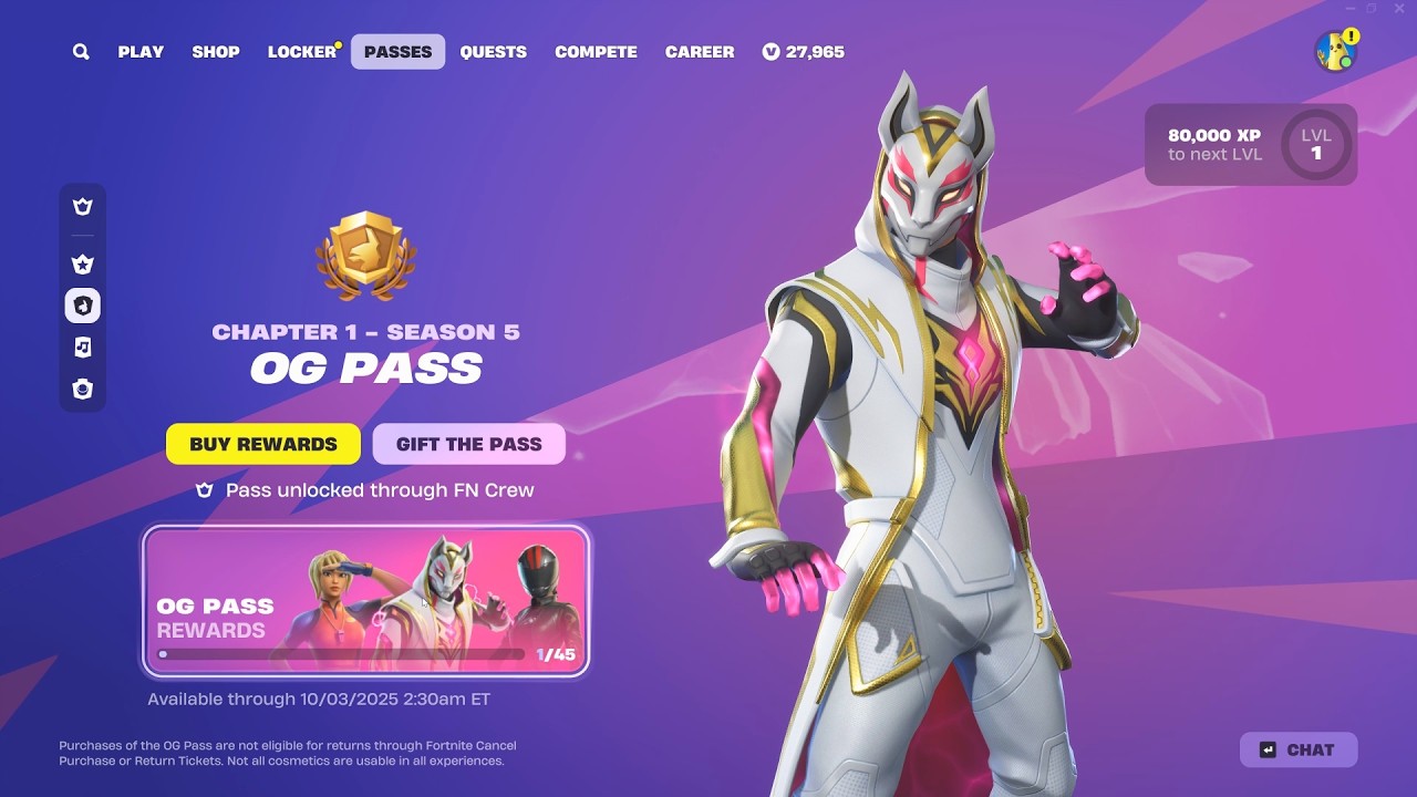 Fortnite: OG Season 5 Battle Pass (Full Showcase)