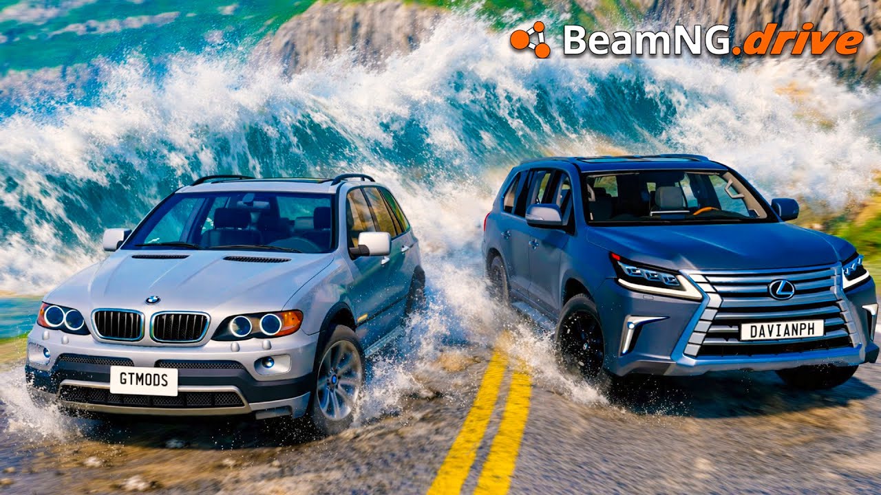 ¡Huyendo DE GRANDES INUNDACIONES en Camionetas DEPORTIVAS! | BeamNG.drive