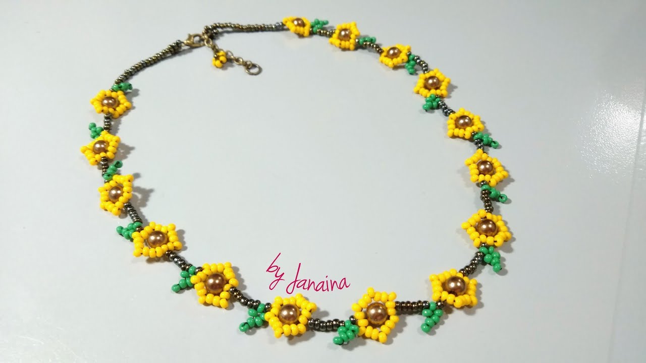 🌻Colar girassol de miçangas 