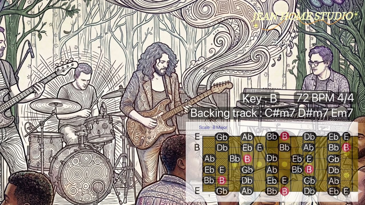 Neo Soul Rhythm Guitar Backing Track. Key B : 72 BPM 4/4
