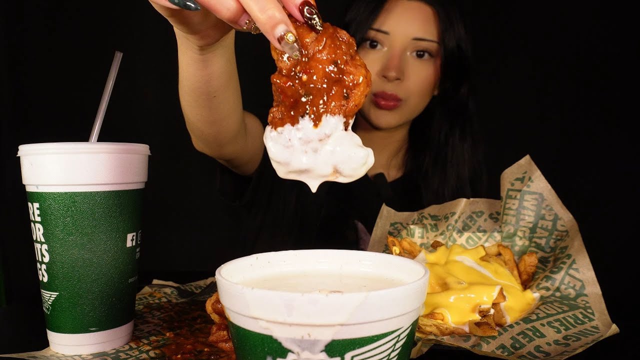 Wingstop MUKBANG! CHEESE FRIES, CHICKEN TENDERS, XXTRA RANCH