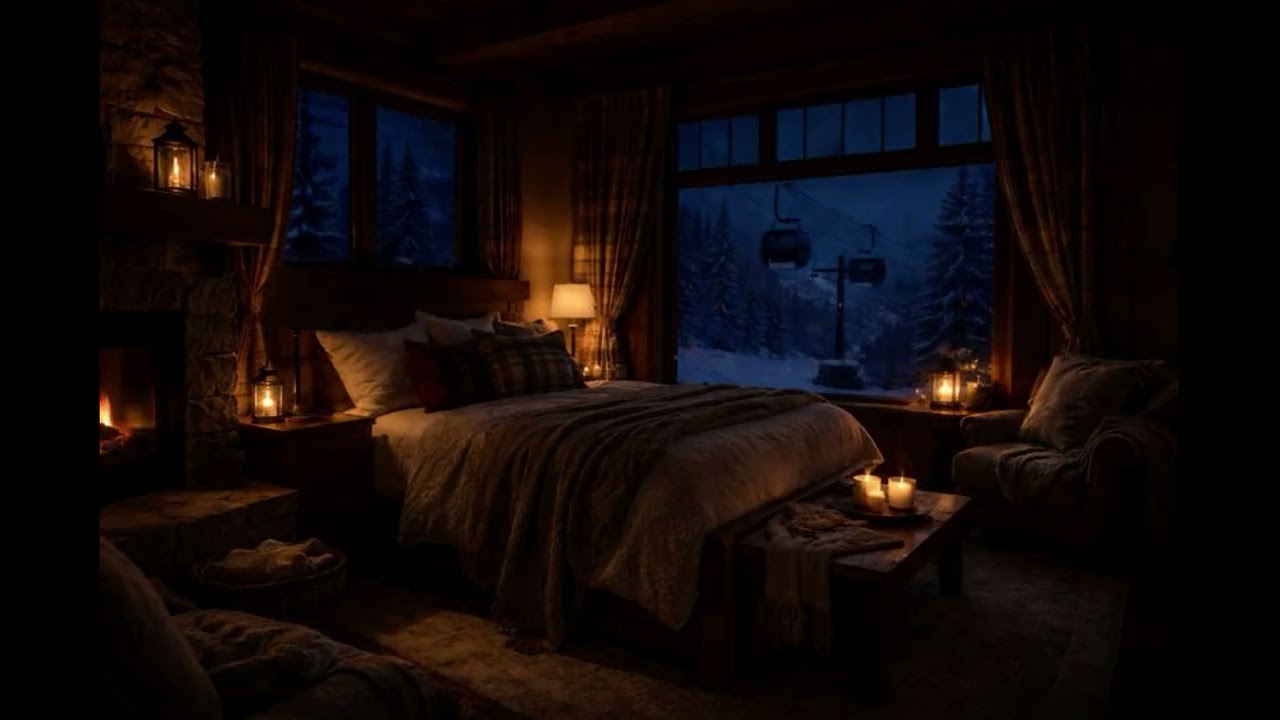 8 Hours of Deep Sleep Music ❄️ Cozy Ski Lodge Bedroom at Night