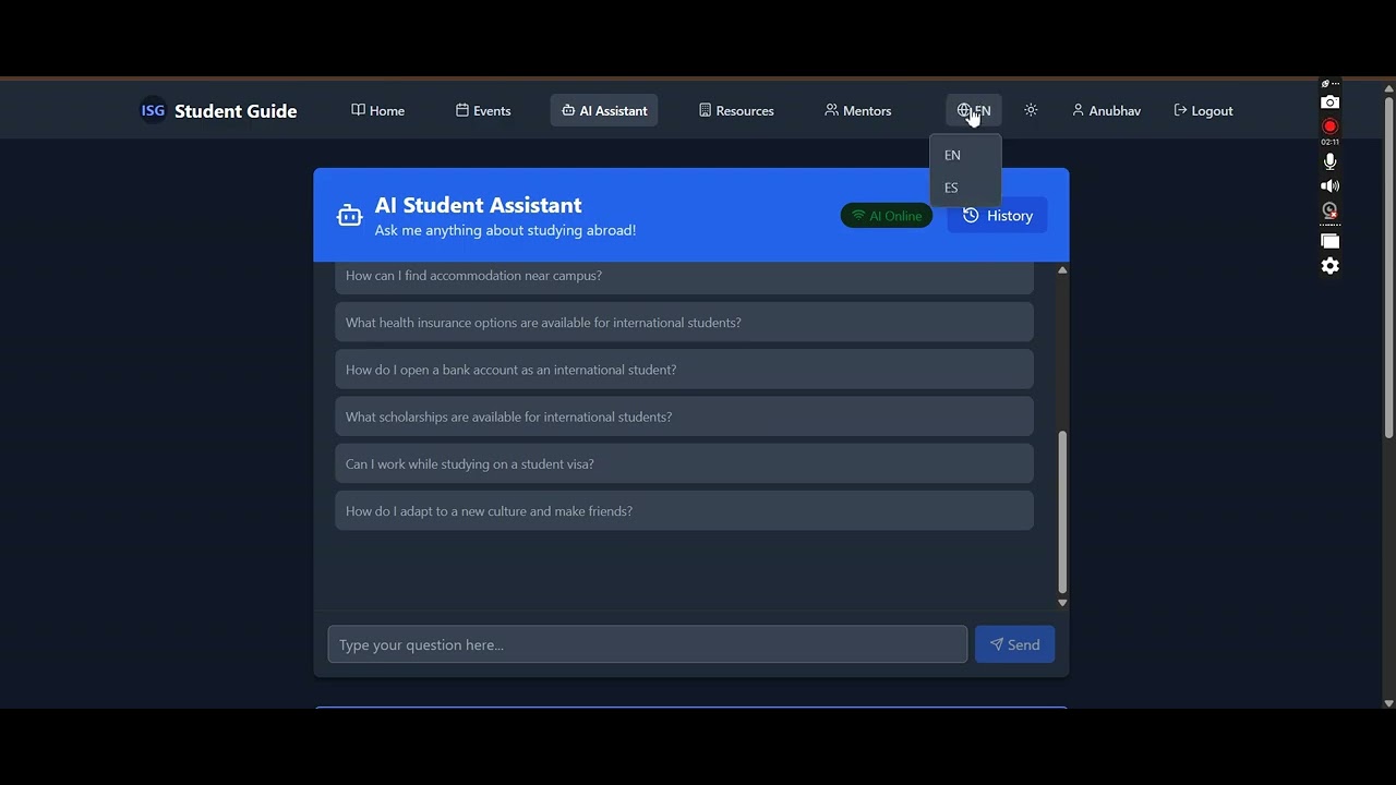 AI-Powered International Student Guide | Full-Stack Web App for Global Students (Demo)