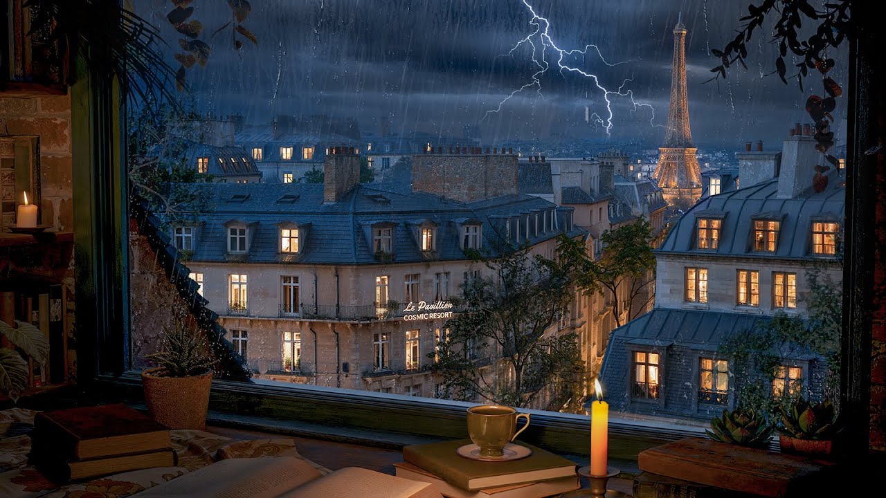 Paris Attic Study Room Ambience - Rain and Distant Thunder Sounds for Focus, Study and Relaxation