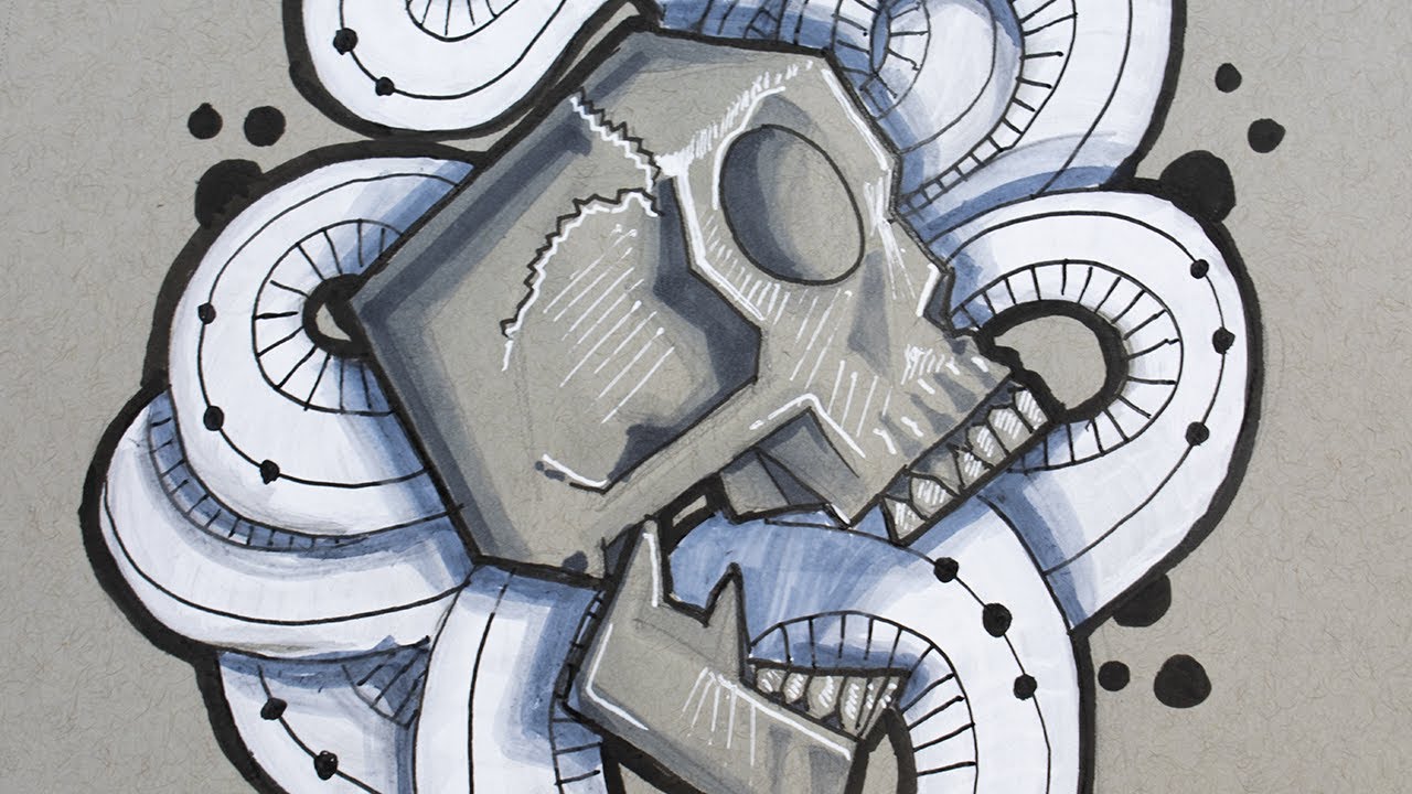 Gray Paper Drawing (Skull)
