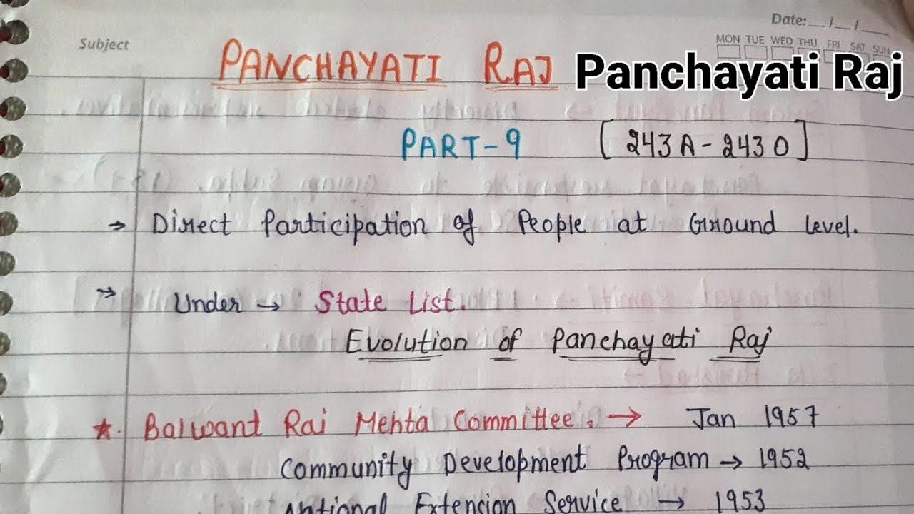 Panchayati Raj / Indian Polity/Handwritten Notes/Exam Safar/Lec - 40