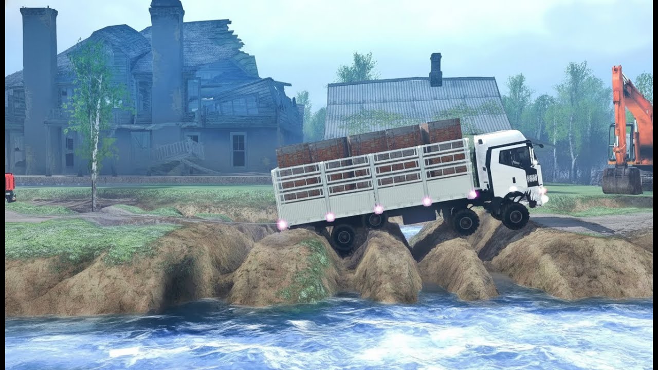 Truck vs Extreme Broken Road and Speed Bumps - Gameplay Spintires:Mudrunner E10