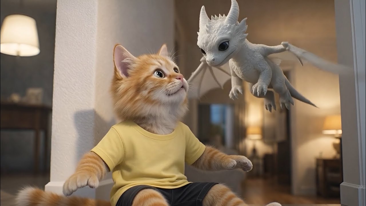 The meeting of the orange cat with the dragon🙀| movie film short
