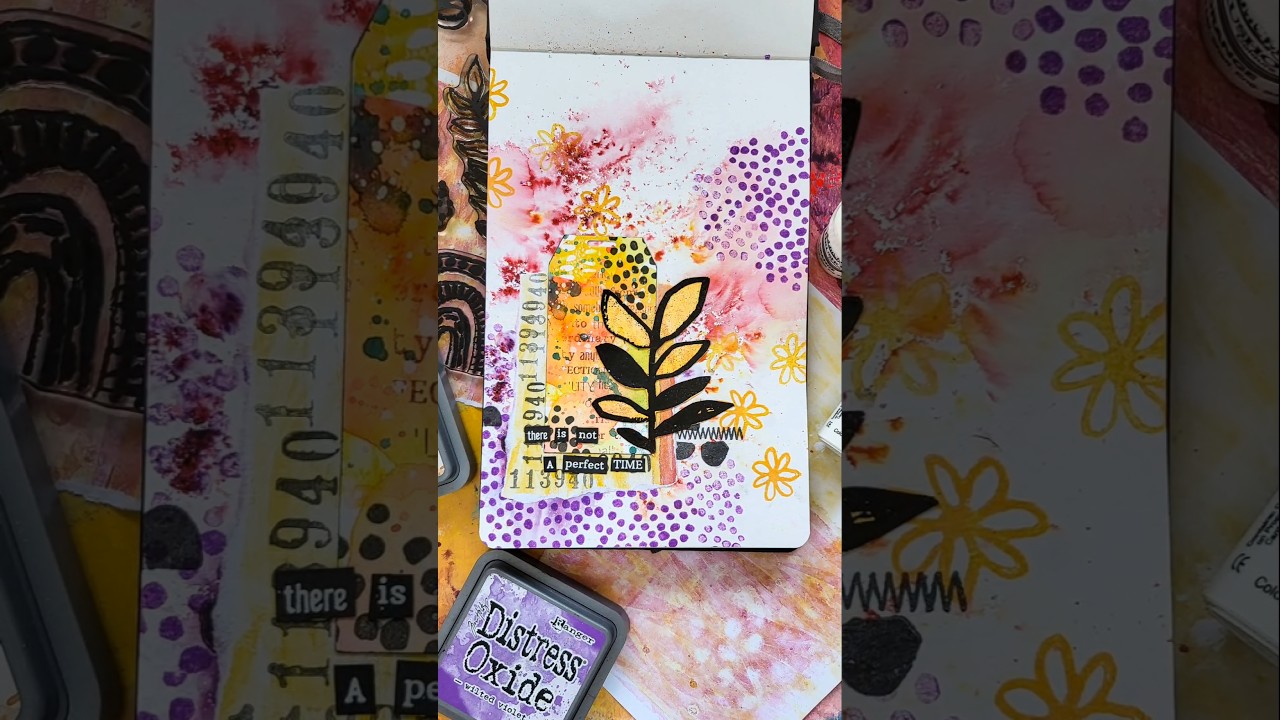 Art Journal Page with Brushos, Distress Inks, Collage and Stamps 