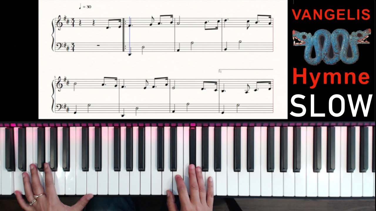 Hymne - Vangelis - Piano tutorial with sheet music - Speed 50%