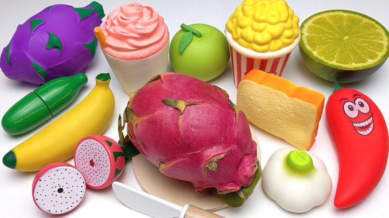 木製 ASMR Real and Wooden Dragon Fruit 食材 野菜切り＆フルーツ切り