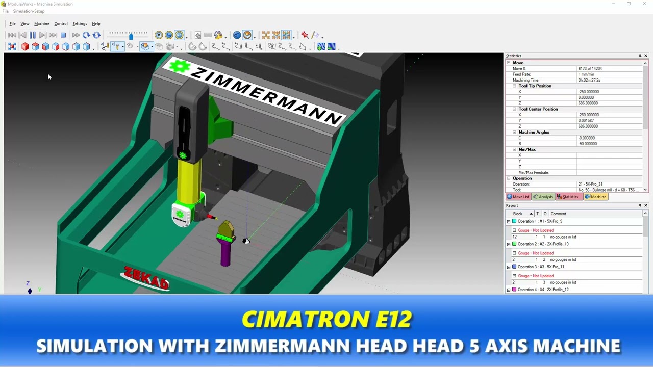 CIMATRON E12 SIMULATION WITH ZIMMERMANN HEAD HEAD 5 AXIS MACHINE