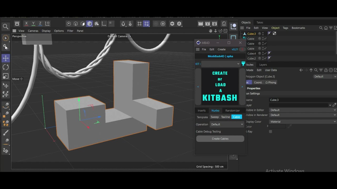 MeshBash4D | Nurbo Cable Demonstration | W.I.P | C4D Plugin