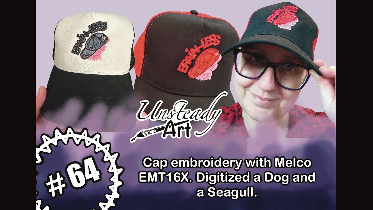 Cap embroidery with Melco EMT16X. Digitizing a dog and seagull.